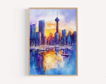 Dipinto ad acquerello di Vancouver - Stampa artistica da parete, Poster del Canada, Stampa di viaggio, Decorazione da viaggio, Idea regalo, Illustrazione, Decorazione per la casa, Arte canadese