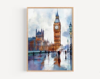 Big Ben Watercolor Painting - Wall Art Print, UK Poster, London Travel Print, Travel Decor, Gift Idea, Illustration, Home Decor, British Art