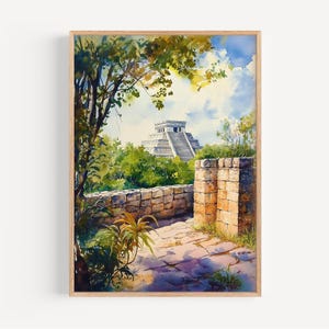 Chichen Itza Watercolor Painting - Wall Art Print, Mexico Poster, Travel Print, Travel Decor, Gift Idea, Illustration, Home Decor, Art Lover