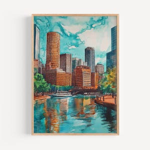 Boston Watercolor Painting - Boston Wall Art, America Travel Print, USA Poster, Travel Decor, Birthday/Wedding Present, Christmas Present