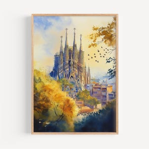 Barcelona Akwarela Malarstwo - Sztuka Ścienna Wydruk, Plakat Barcelona, Wydruk Podróży, Dekoracja Podróży, Pomysł Na Prezent, Ilustracja, Wystrój Domu, Sztuka Hiszpanii