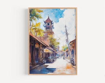 Denpasar Watercolor Painting - Wall Art Print, Travel Print, Indonesia Print, Travel Decor, Gift Idea, Illustration, Home Decor, Artwork
