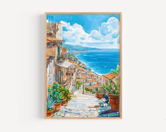 Sicily Watercolor Painting - Sicily Wall Art, Italy Travel Print