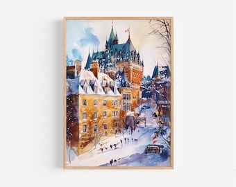 Quebec Watercolor Painting - Wall Art Print, Quebec Poster, Canada Travel Print, Travel Decor, Gift Idea, Illustration, Home Decor, Artwork