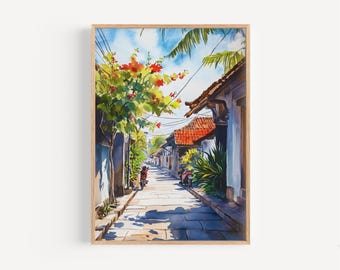 Denpasar Watercolor Painting - Wall Art Print, Travel Print, Indonesia Print, Travel Decor, Gift Idea, Illustration, Home Decor, Artwork