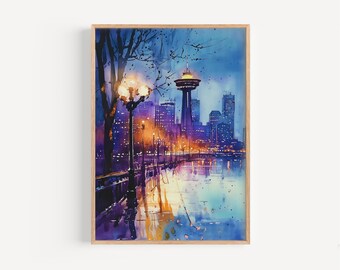 バンクーバー カナダ ウォールアート 都市景観 水彩画 デジタル