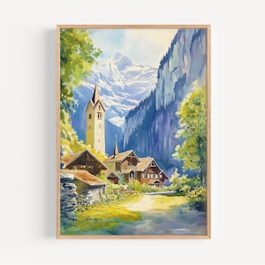 Lauterbrunnen Watercolor Painting - Wall Art Print, Switzerland Poster, Travel Print, Travel Decor, Gift Idea, Illustration, Home Decor