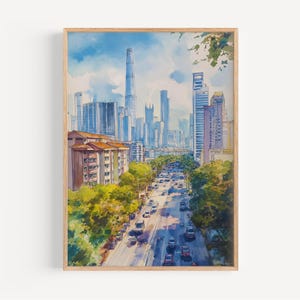 Shenzhen Watercolor Painting - Wall Art Print, Shenzhen Poster, China Print, Travel Decor, Gift Idea, Illustration, Home Decor, Chinese Art