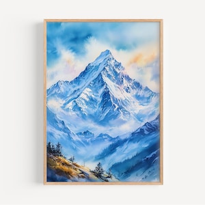 Pintura de acuarela del Monte Everest: impresión de arte mural, póster de Nepal, impresión de viaje, decoración de viaje, idea de regalo, ilustración, decoración del hogar, arte de China