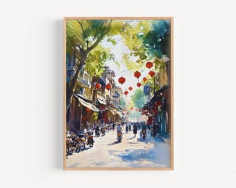 Hanoi Watercolor Painting - Wall Art Print, Vietnam Poster, Travel Print, Travel Decor, Gift Idea, Illustration, Home Decor, Vietnamese Art