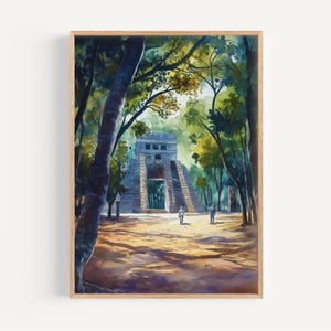 Chichen Itza Watercolor Painting - Wall Art Print, Poster, Travel Print, Travel Decor, Gift Idea, Illustration, Home Decor, Mexican Artwork