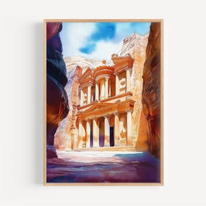 Jordanien Aquarellmalerei - Wandbild, Petra Wandbild, Jordanien Reise-Druck, Reise-Dekor, Geschenkidee, Illustration, Wohndekor, Kunstwerk