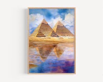 Egypt Watercolor Painting - Wall Art Print, Poster, Travel Print, Travel Decor, Gift Idea, Illustration, Home Decor, Pyramids of Giza Art