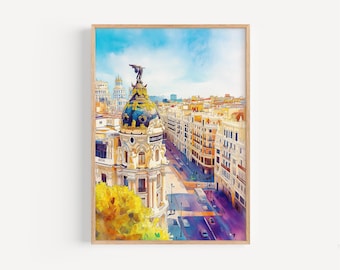 Madrid Watercolor Painting - Madrid Wall Art, Spanish Travel Print, Spain Poster, Travel Decor, Birthday/Wedding Present, Christmas Present