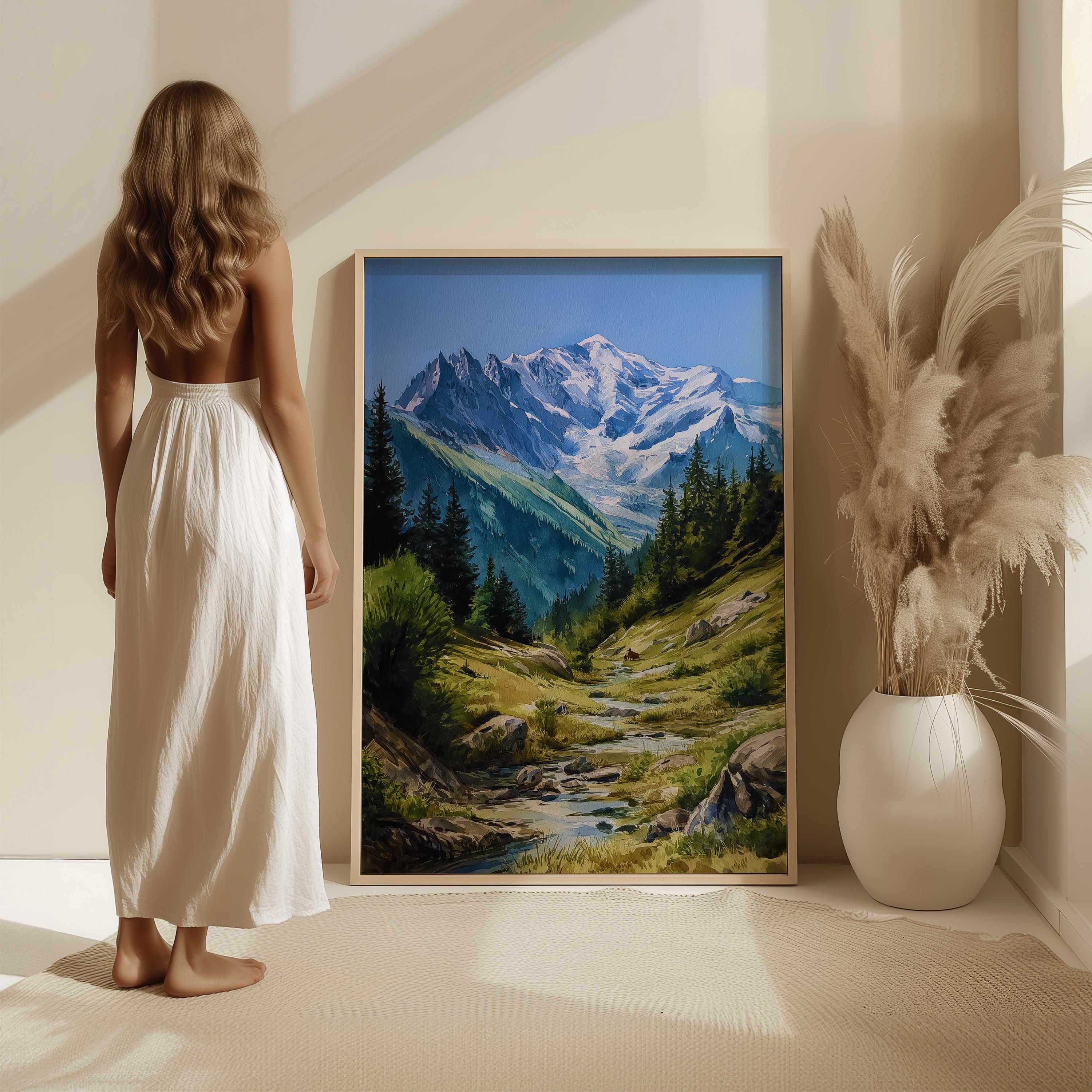 モンブラン水彩画 - ウォールアートプリント、旅行ポスター