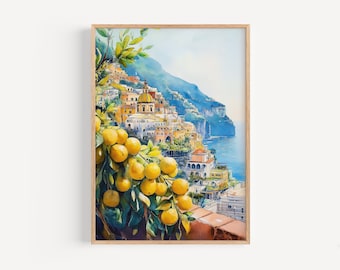 Positano Watercolor Painting - Wall Art Print, Italy Poster, Travel Print, Travel Decor, Gift Idea, Illustration, Home Decor, Amalfi Coast
