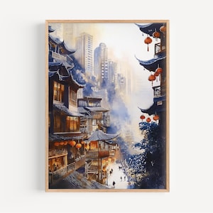 Chongqing Watercolor Painting - Wall Art Print, China Poster, China Travel Print, Chinese Travel Decor, Gift Idea, Illustration, Home Decor