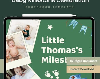 Baby Milestone Photo Book Template, Editable Canva Memory Journal for Baby First Year