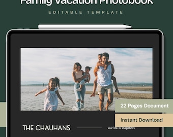 Family Vacation Photo Book Template, Editable Canva Travel Album and Holiday Scrapbook