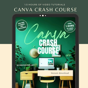 Canva Crash Course för nybörjare, 1,5 timmars videohandledningar, Lär dig Canva gratis och proffs, Skapa digitala produkter, Mallar, Sociala medier