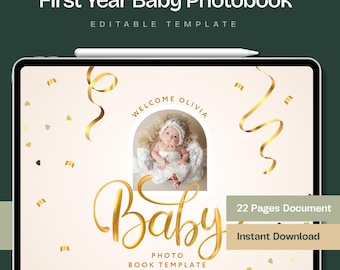 Baby First Year Photo Book Template, Editable Canva Album Month by Month