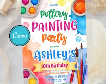 Art Birthday Party Invitation, Painting Party Invitation, Art Party Invite, Dress for a Mess, Art Themed Printable Editable Canva Template