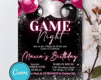 Editable Game Night Birthday Invitation Template (Digital Download)