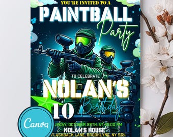 Editable Paintball Birthday Invitation, Paintball Invitation, Paintball Party, Paintball Invite instant Download, Digital CANVA