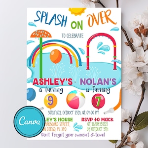 Splash Pad Birthday Party Invitation: Editable Waterpark Invite (Digital)