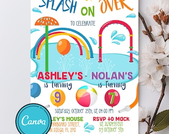 Splash Pad Birthday Party Invitation: Editable Waterpark Invite (Digital)