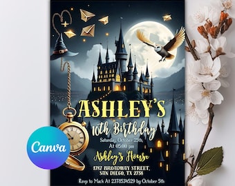 Wizard Birthday Invitation: Magical Party, Canva Template (Digital Download 5x7 in PDF/JPEG)