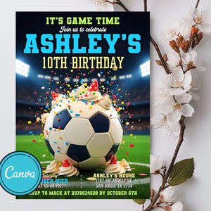 Soccer Birthday Invitation, Soccer Birthday Invitation Template Printable, Soccer Invitation Digitally Editable in Canva