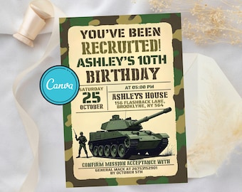 Editable Military Birthday Invitation Template: Army Party (5x7 Digital Download)