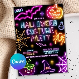Neon Halloween Party Invite, Spooktacular Costume Party Neon Invitation, Halloween DIY Kids Cute Invite, Halloween Invitation, Digital