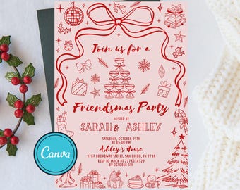 Friendsmas Party Invitation, Christmas Party Invitation, Doodle Friendsmas Party Invitation, Friendsmas Christmas Party Flyer, Canva