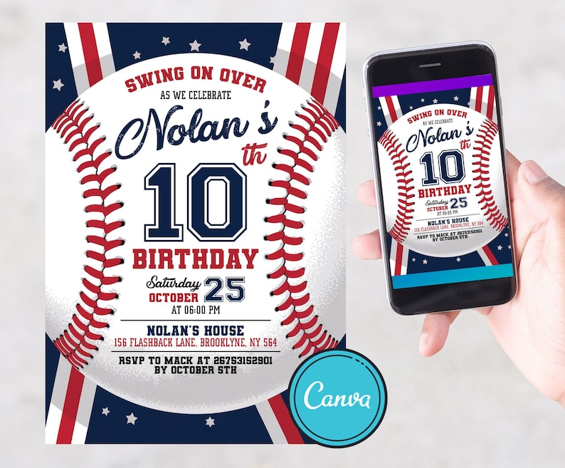 Baseball Birthday Invitation, Baseball Invites, Sports Birthday Invitation, Instant Download Baseball Invitations, Digital File