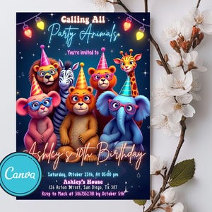 Editable Party Animals Invitation, Party Animals Birthday Invitation, Kids Birthday Invite, Printable Birthday Invitation