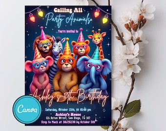 Party Animals Birthday Invitation: Editable Kids Invite (Digital)