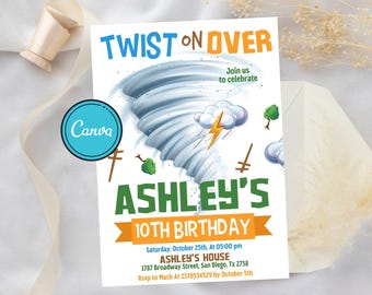 Editable Tornado Birthday Party Invitation: Canva Template (Digital Download)