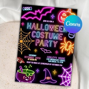 Neon Halloween Party Invite, Spooktacular Costume Party Neon Invitation, Halloween DIY Kids Cute Invite, Halloween Invitation, Digital