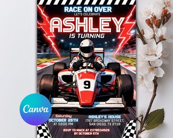 Go Kart Birthday invitation, Go Kart Party, Karting Invitation, Go Kart Birthday, Go Karting Racing invite, Racing invite, Editable Canva