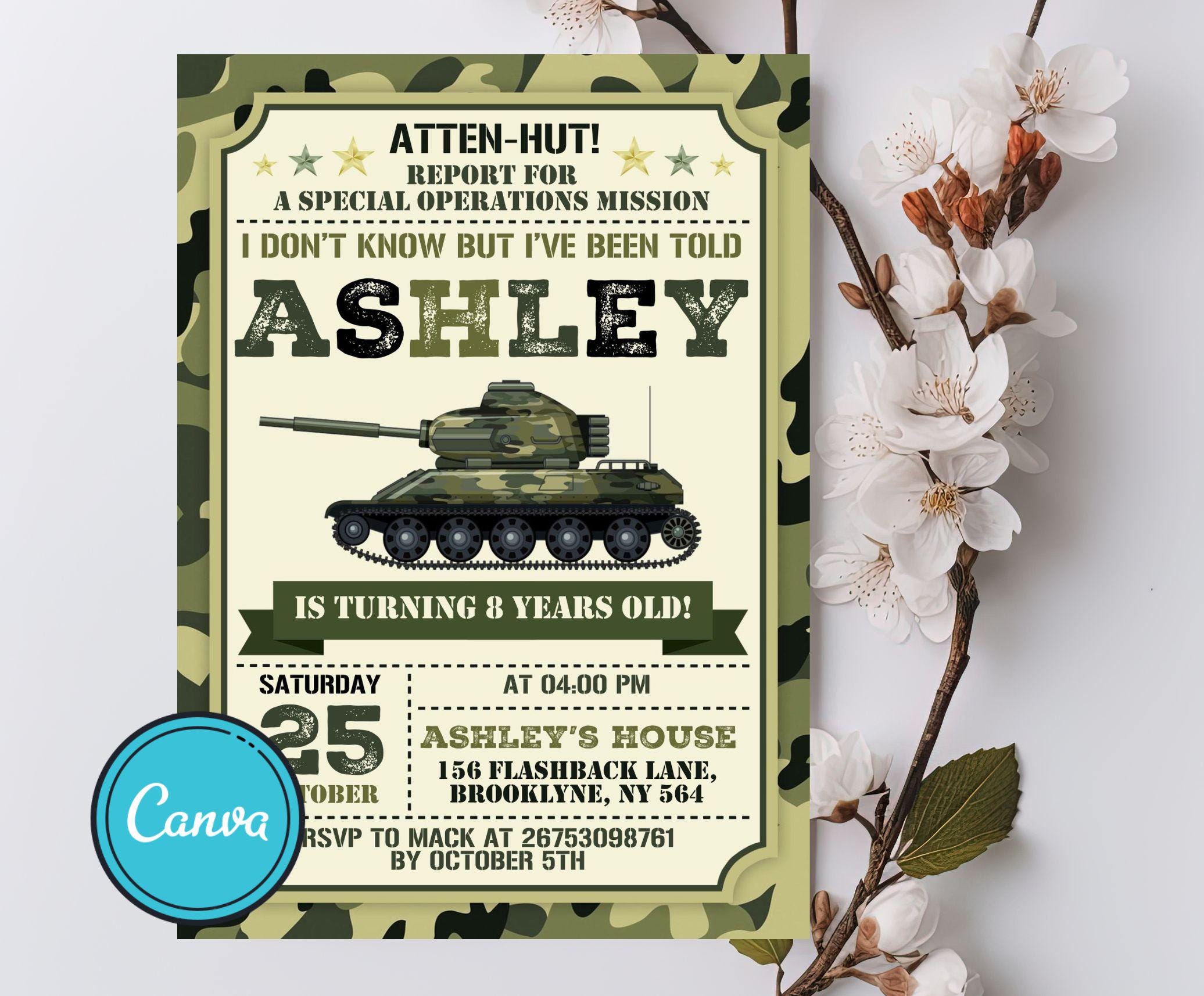 Army Invitation, Army Birthday Invitation, Military Party Invitations ...