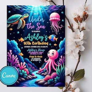 Under The Sea Birthday Invitation Template, Editable Ocean Animals Party Invite, Magical Sea Life Invitation Template, Instant Download