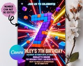 7th Birthday Invitation, Boy Birthday Invite, 7th Birthday Party, Building Blocks Party Invite, Digital Download, Editable with CANVA