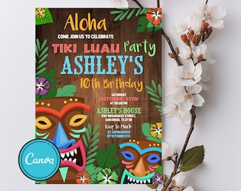 Luau Birthday Invitation, Luau Party Invitation, Luau Invitation, Hawaiian Birthday Invitation, Hawaiian Invitation, Editable Canva
