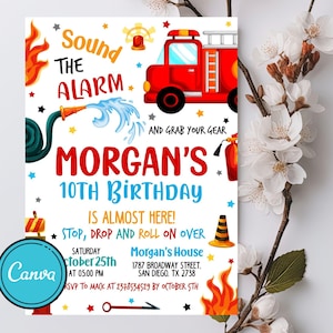 Fire Truck Birthday Invitation, Firetruck Invitation, Fire Engine Invitation, Fire Truck Party, Firetruck Birthday, Instant Download