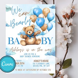 Boho Bear Baby Shower Invitation: Editable Balloon Design (Digital Printable)