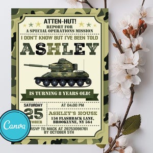 Editable Army Birthday Invitation, Military Party Invitations, Soldier Birthday Invitation, Military Invite, Digital Invitation