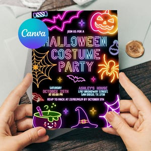 Neon Halloween Party Invite, Spooktacular Costume Party Neon Invitation, Halloween DIY Kids Cute Invite, Halloween Invitation, Digital