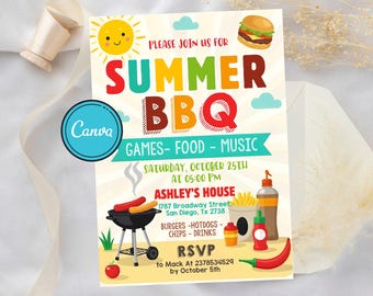 Summer BBQ Party Flyer Template: DIY Cookout Invitation (5x7 Digital Download)